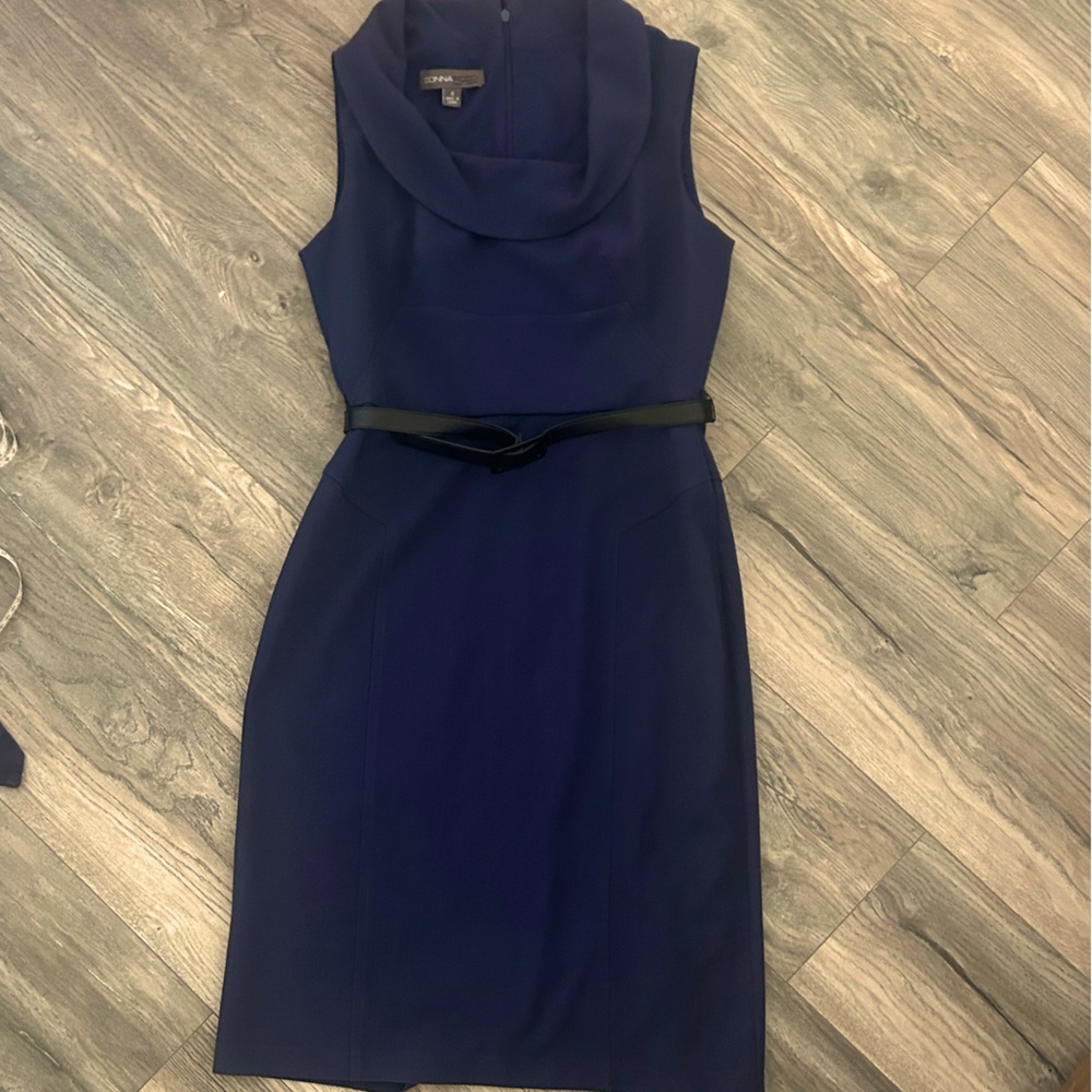 Donna ricco navy blue cowl neck sleeveless work dress women’s size 8